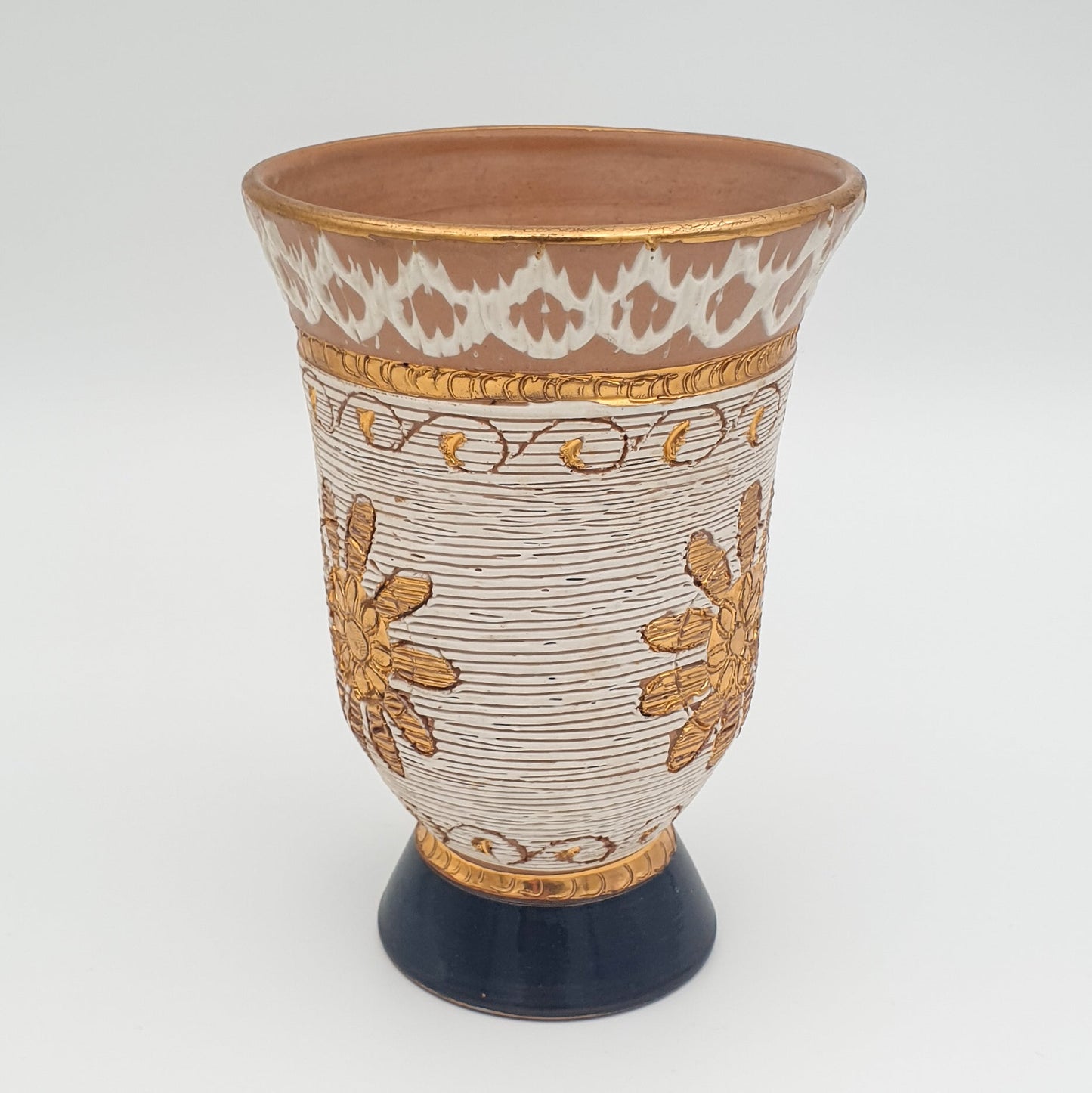FRATELLI FANCIULLACCI White Gold Black Glaze Sgrafitto Decorated Ceramic Vase Mollaris.com