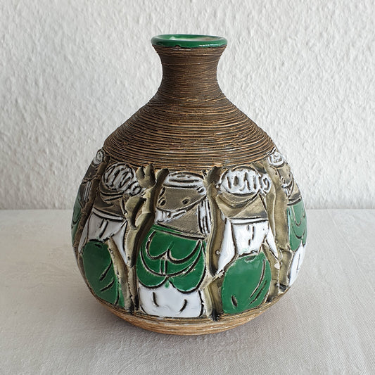 FRATELLI FANCIULLACCI White Green Sgrafitto Decorated Ceramic Vase Mollaris.com