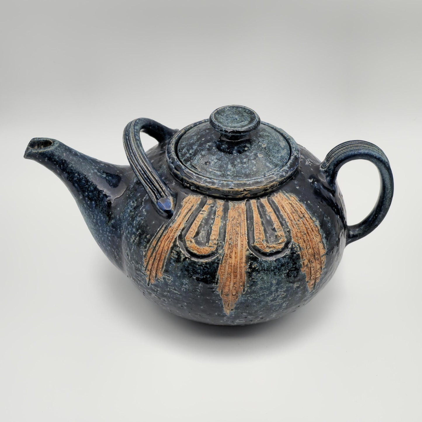 FRIDTJOF SEJERSEN Sejer Keramik Unique Monumental Sgrafitto Dark Blue Glazed Stoneware Teapot Mollaris.com