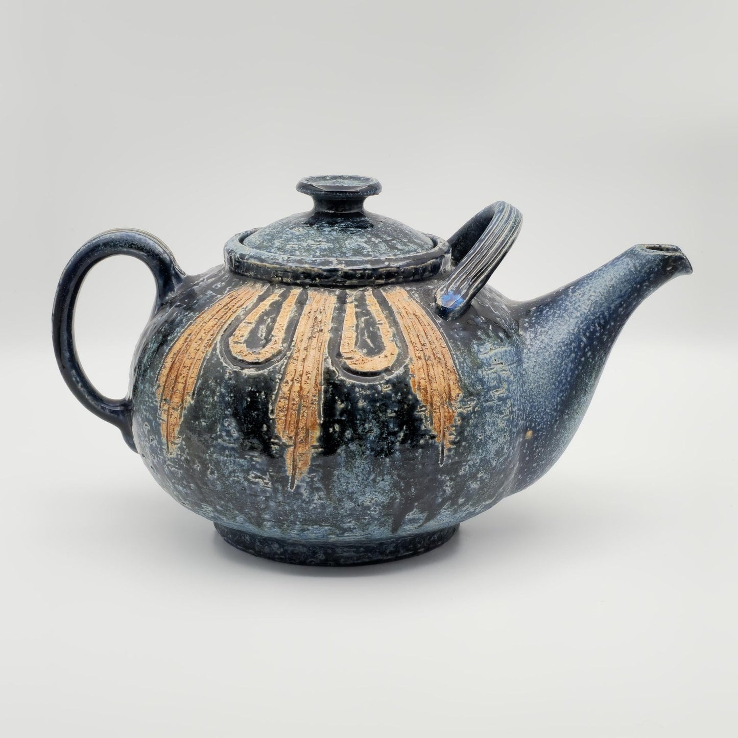 FRIDTJOF SEJERSEN Sejer Keramik Unique Monumental Sgrafitto Dark Blue Glazed Stoneware Teapot Mollaris.com