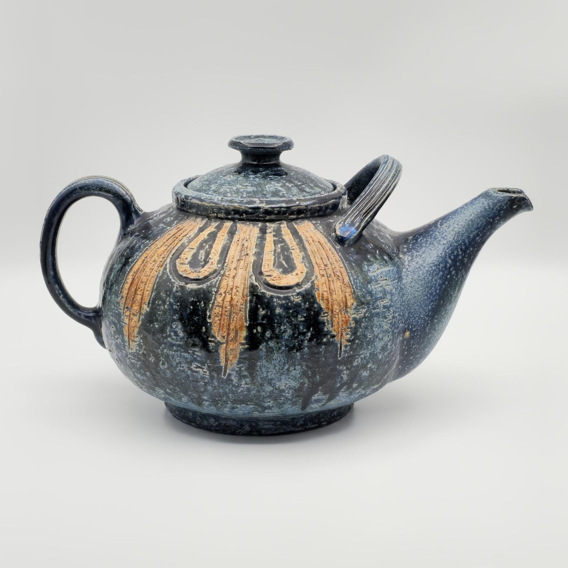 FRIDTJOF SEJERSEN Sejer Keramik Unique Monumental Sgrafitto Dark Blue Glazed Stoneware Teapot Mollaris.com 