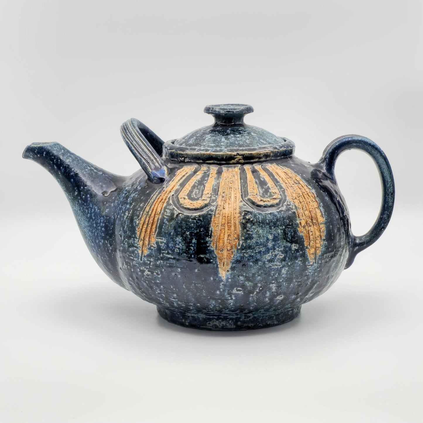 FRIDTJOF SEJERSEN Sejer Keramik Unique Monumental Sgrafitto Dark Blue Glazed Stoneware Teapot Mollaris.com