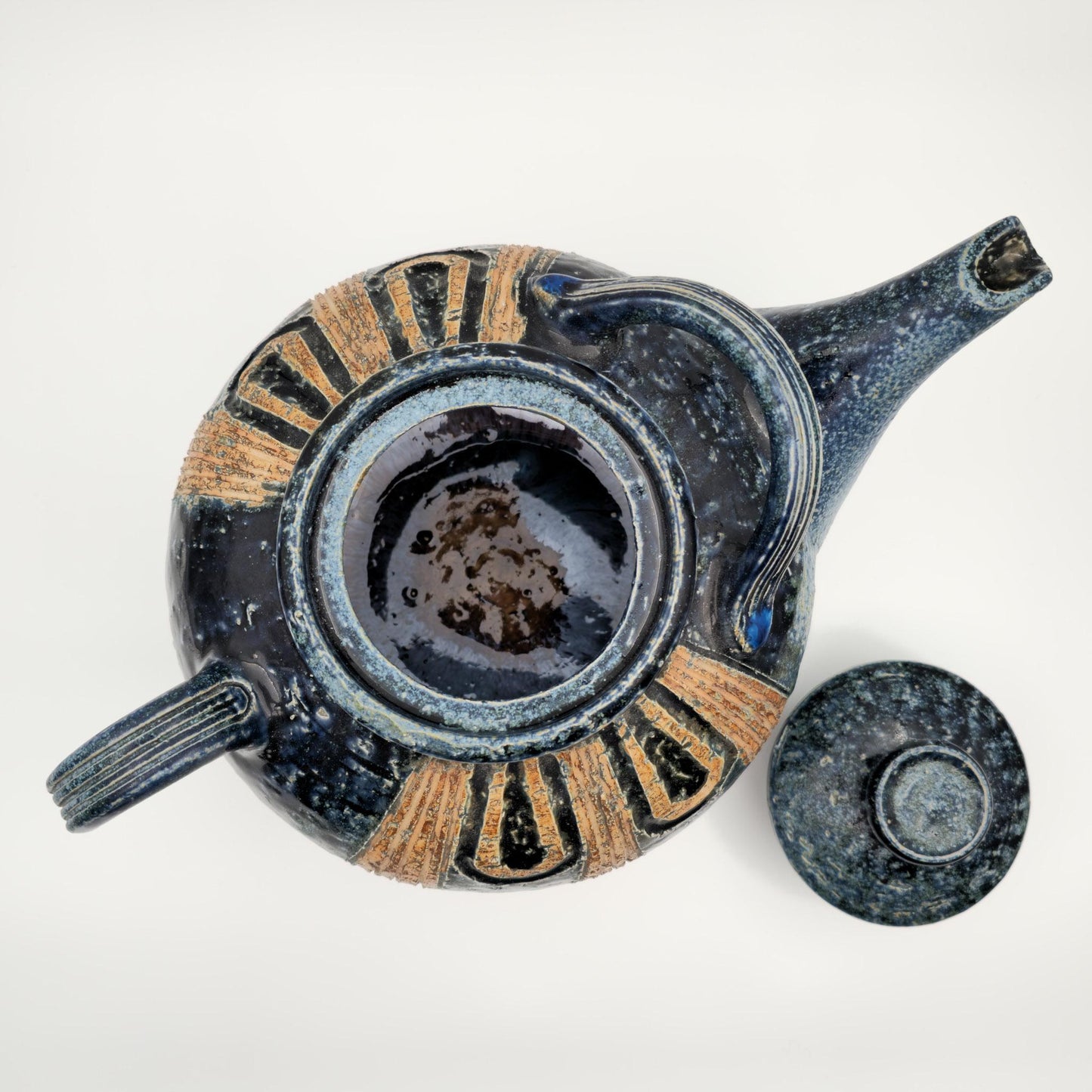 FRIDTJOF SEJERSEN Sejer Keramik Unique Monumental Sgrafitto Dark Blue Glazed Stoneware Teapot Mollaris.com
