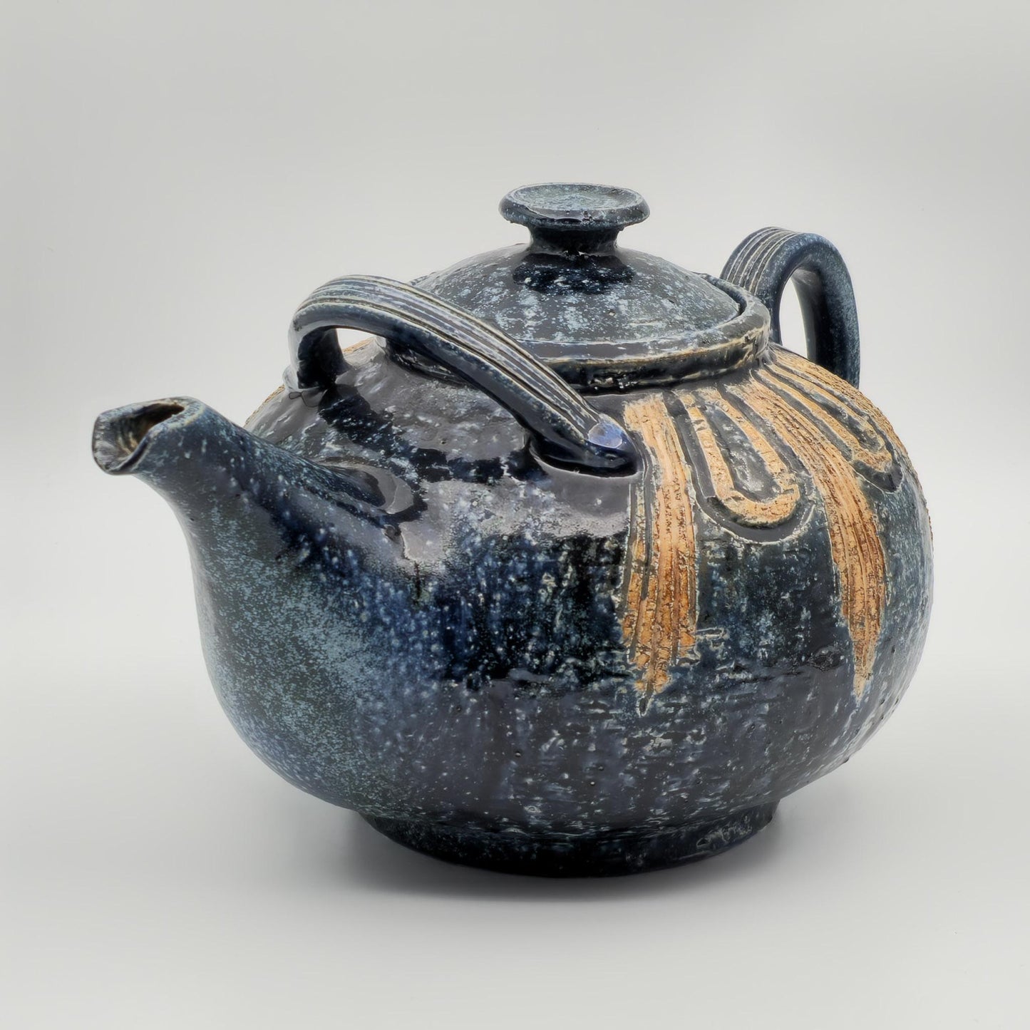 FRIDTJOF SEJERSEN Sejer Keramik Unique Monumental Sgrafitto Dark Blue Glazed Stoneware Teapot Mollaris.com