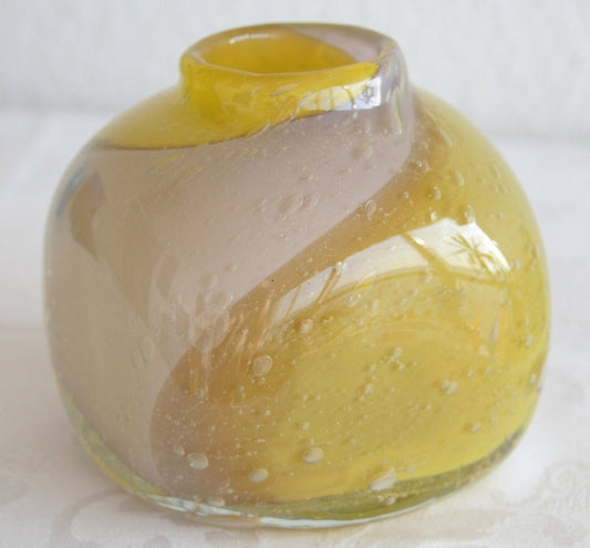 HANNA HELLUM Randsfjord Square Yellow White Glass Vase Mollaris.com