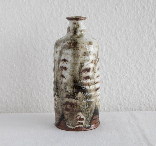 HENNY & JIM WALDORFF Studio Ribbed Beige & Brown Glazed Stoneware Vase Mollaris.com