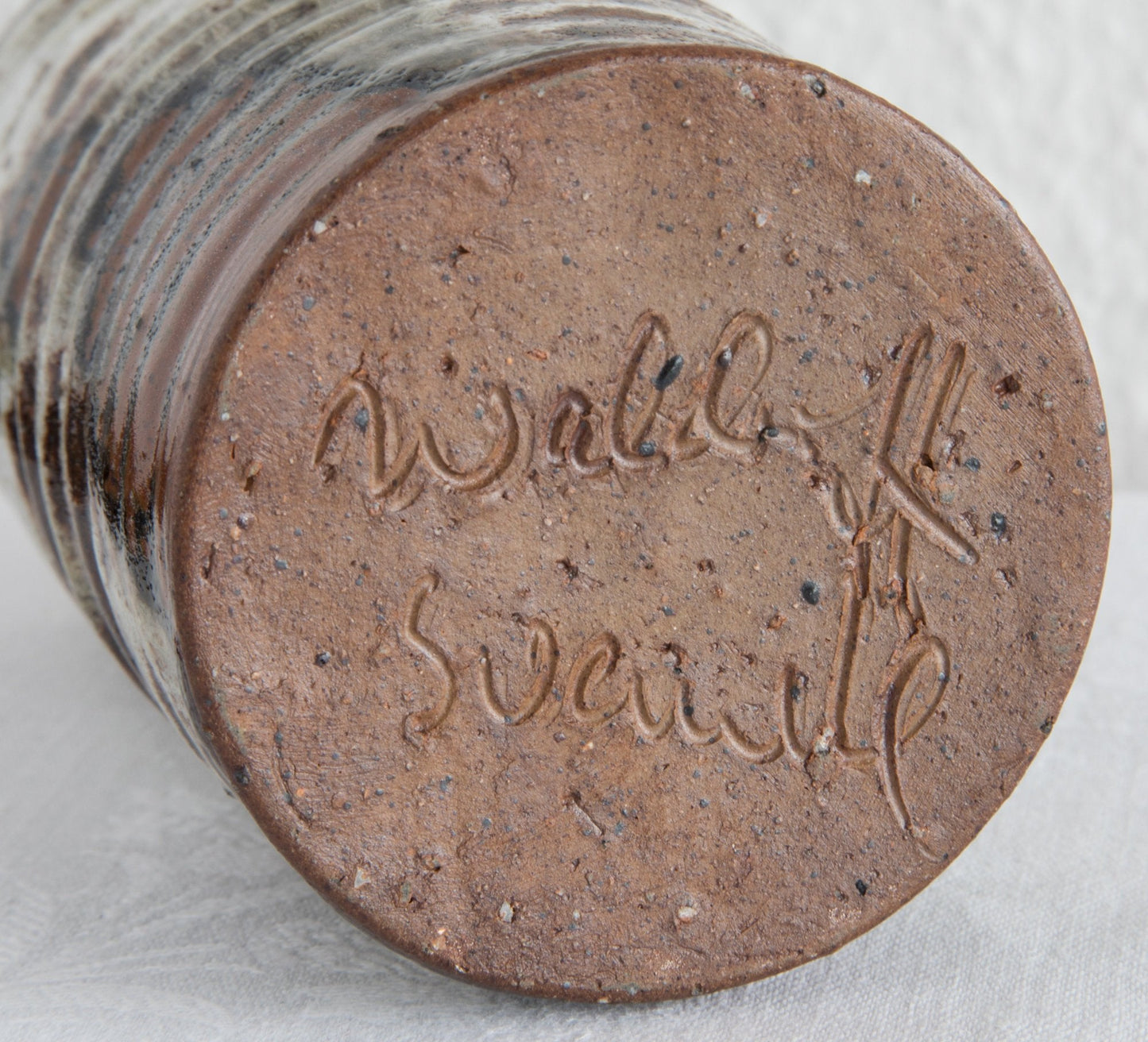 HENNY & JIM WALDORFF Studio Ribbed Beige & Brown Glazed Stoneware Vase Mollaris.com