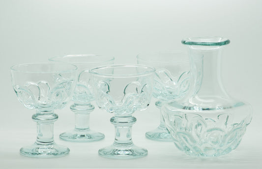 Holmegaard 150th Anniversary BANQUET Set Decanter + 4 Wine Crystal Glass Goblets Mollaris.com