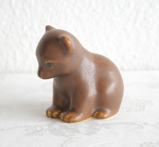 KNUD BASSE Brown Glazed Stoneware Bear Cub Figurine Mollaris.com