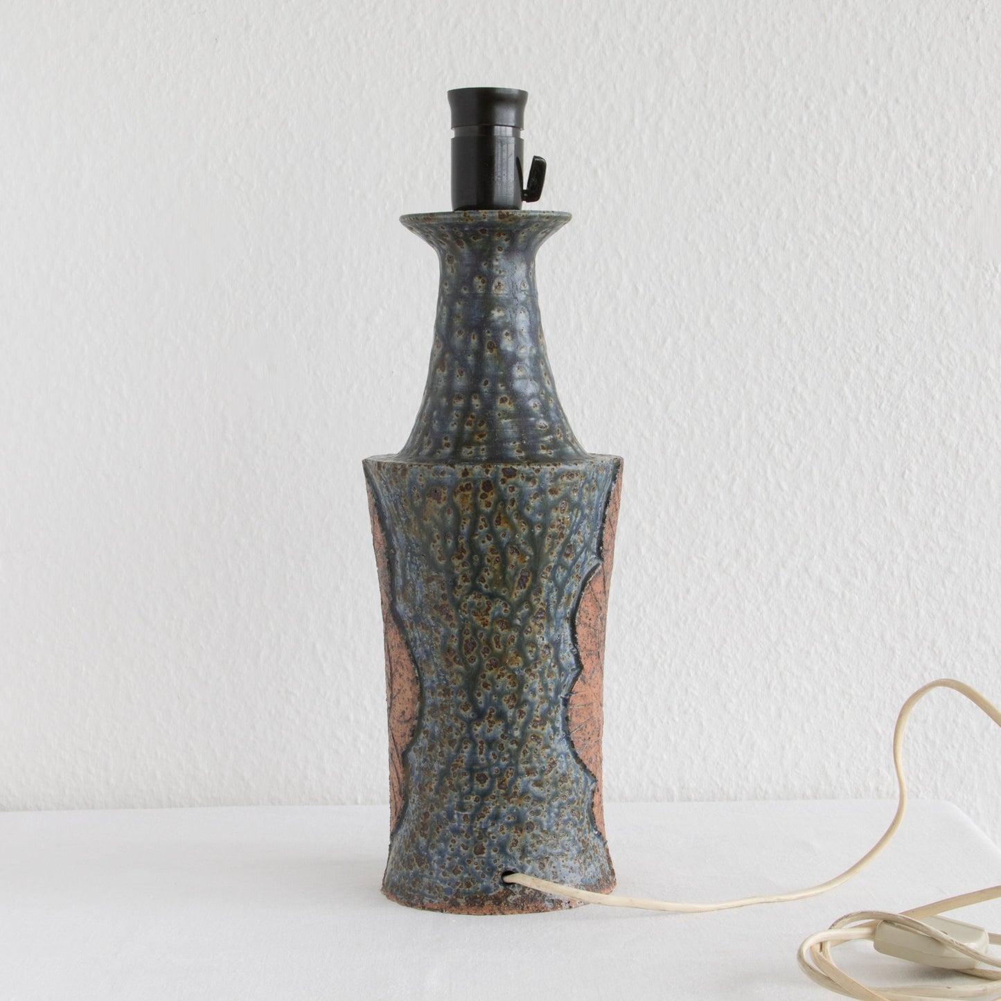 LENE REGIUS Nautilus Patterned Dark Blue Glazed Black Speckled Stoneware Table Lamp Mollaris.com