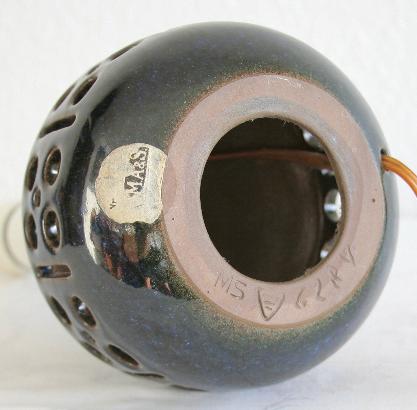 MARIANNE STARCK / MICHAEL ANDERSEN Blue Glazed Openwork Stoneware Table Lamp Mollaris.com