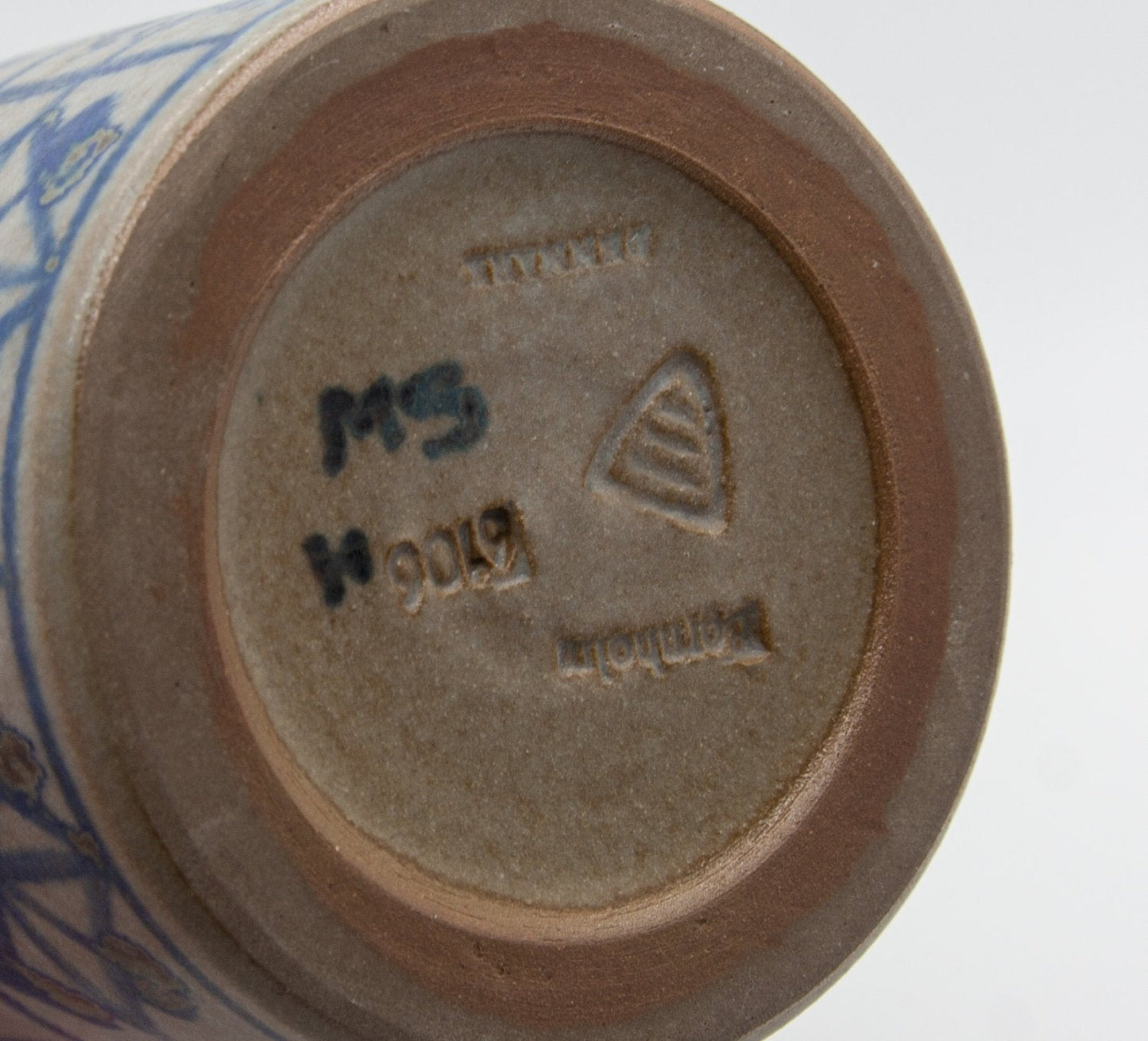 MARIANNE STARCK / MICHAEL ANDERSEN Geometric Patterned Blue Grey Glazed Stoneware Vase Mollaris.com