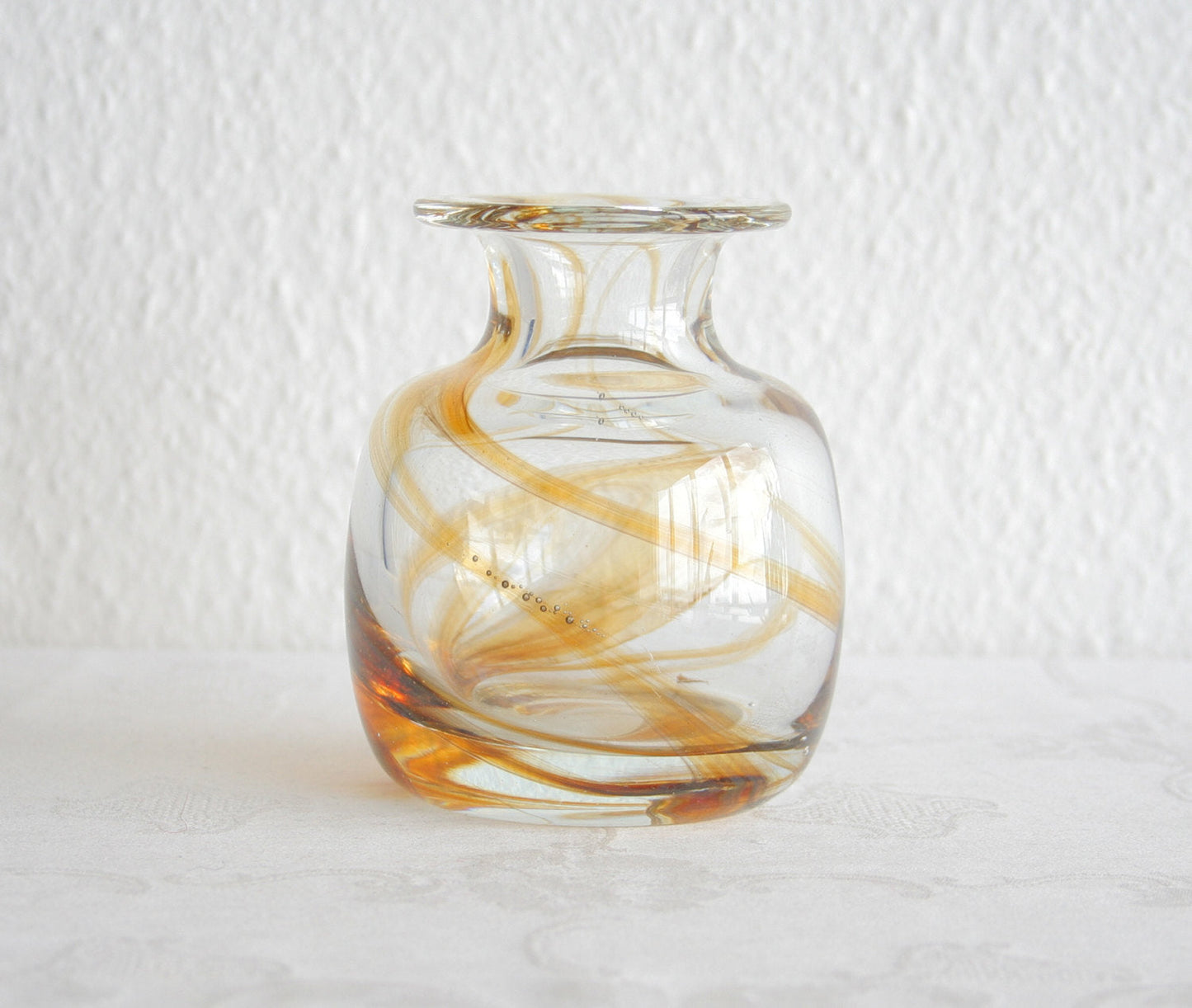 MICHAEL BANG Holmegaard TUNDRA Amber Swirl Pattern Crystal Glass Vase Mollaris.com