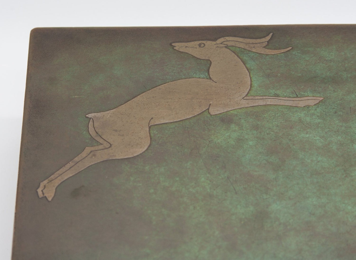 Modernist Brass Inlaid Deer Bronze Cigar Box Mollaris.com