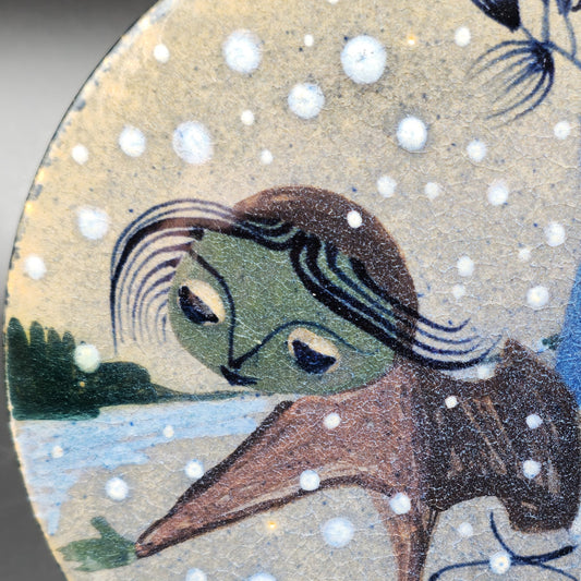 PALLE & MARGRETHE DYBDAHL ICE SKATER WINTER LANDSCAPE ROUND CERAMIC WALL TILE | 20TH CENTURY Mollaris.com