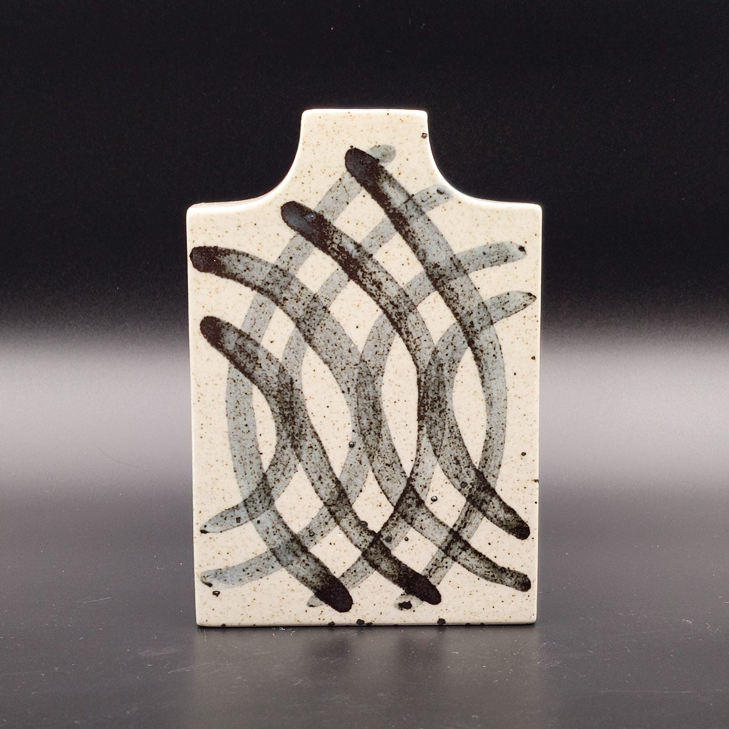 PER LINNEMANN SCHMIDT Palshus White Black Speckled Glazed Overlapping Semi-Circle Geometric Decoration Stoneware Vase Mollaris.com