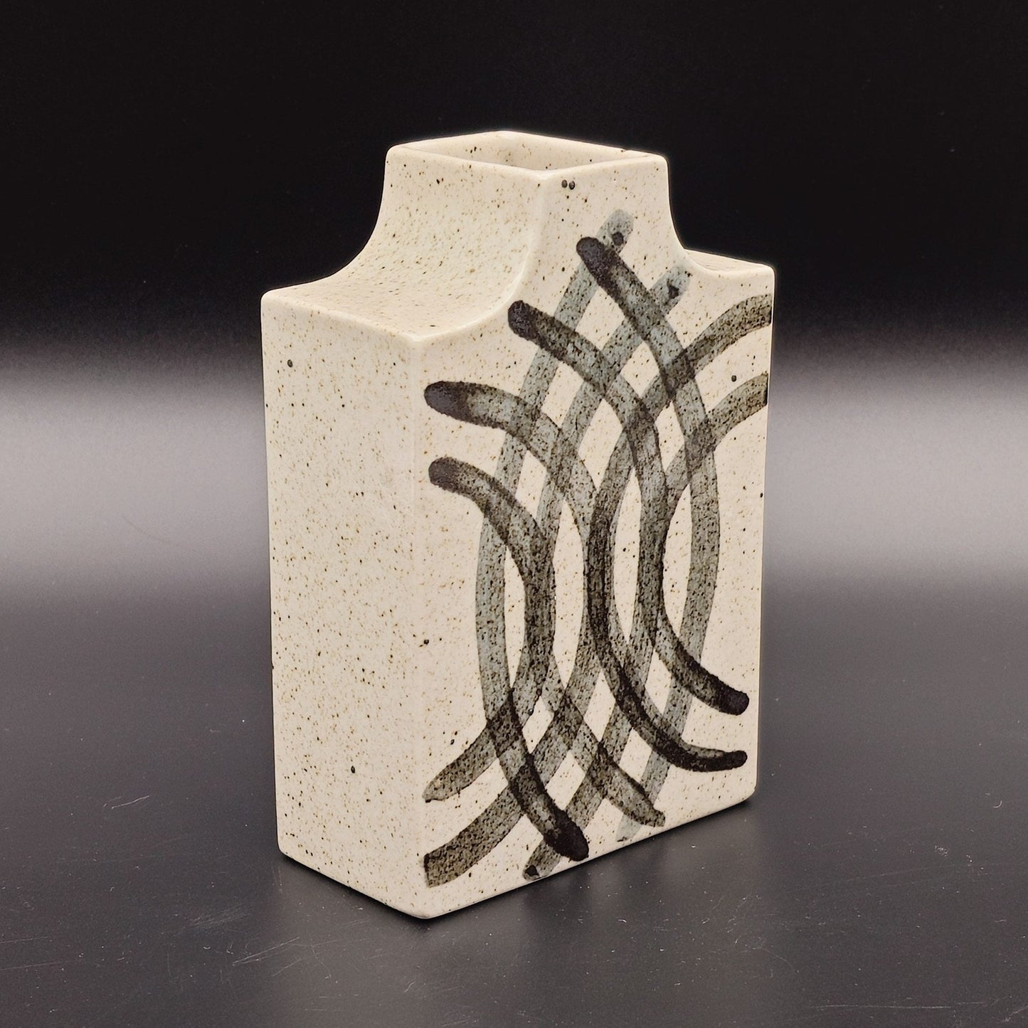 PER LINNEMANN SCHMIDT Palshus White Black Speckled Glazed Overlapping Semi-Circle Geometric Decoration Stoneware Vase Mollaris.com