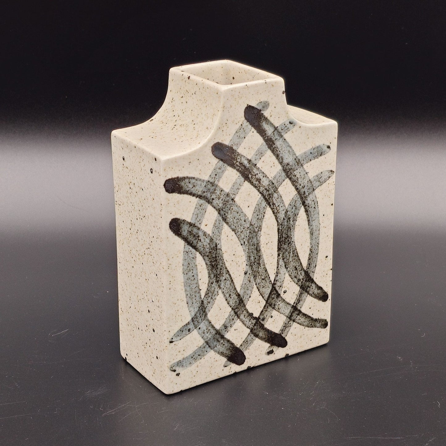 PER LINNEMANN SCHMIDT Palshus White Black Speckled Glazed Overlapping Semi-Circle Geometric Decoration Stoneware Vase Mollaris.com