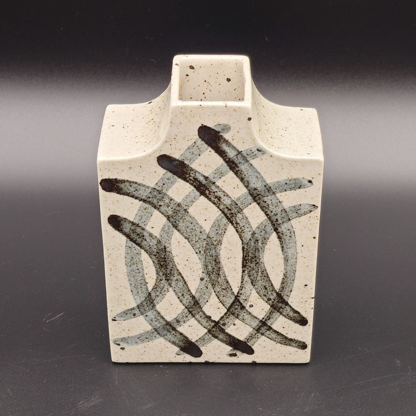 PER LINNEMANN SCHMIDT Palshus White Black Speckled Glazed Overlapping Semi-Circle Geometric Decoration Stoneware Vase Mollaris.com