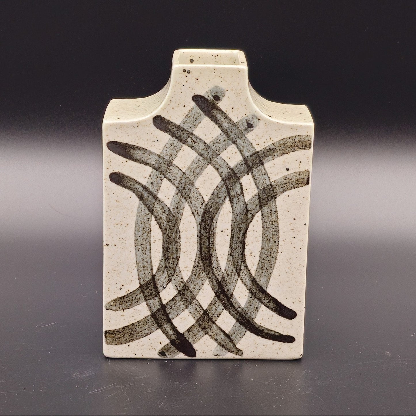 PER LINNEMANN SCHMIDT Palshus White Black Speckled Glazed Overlapping Semi-Circle Geometric Decoration Stoneware Vase Mollaris.com