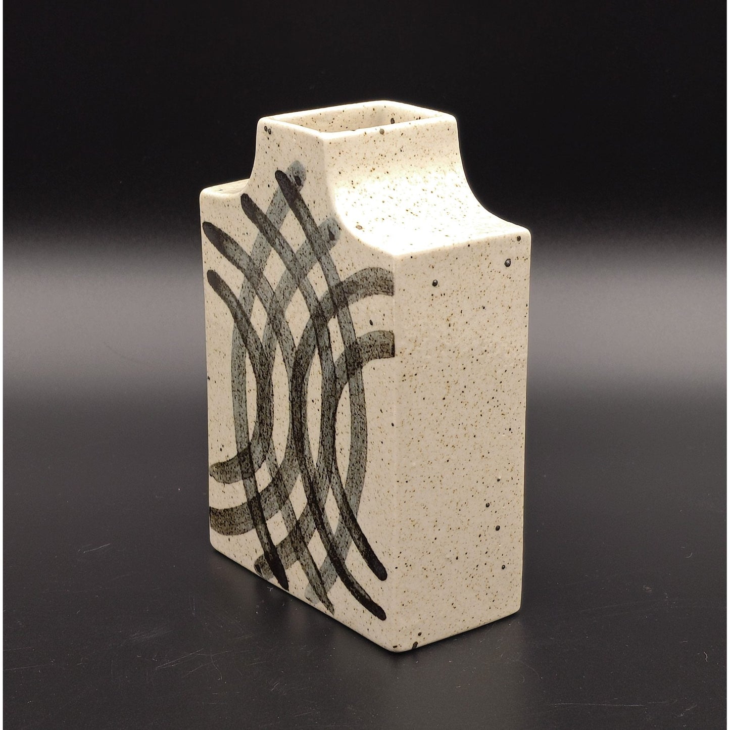 PER LINNEMANN SCHMIDT Palshus White Black Speckled Glazed Overlapping Semi-Circle Geometric Decoration Stoneware Vase Mollaris.com