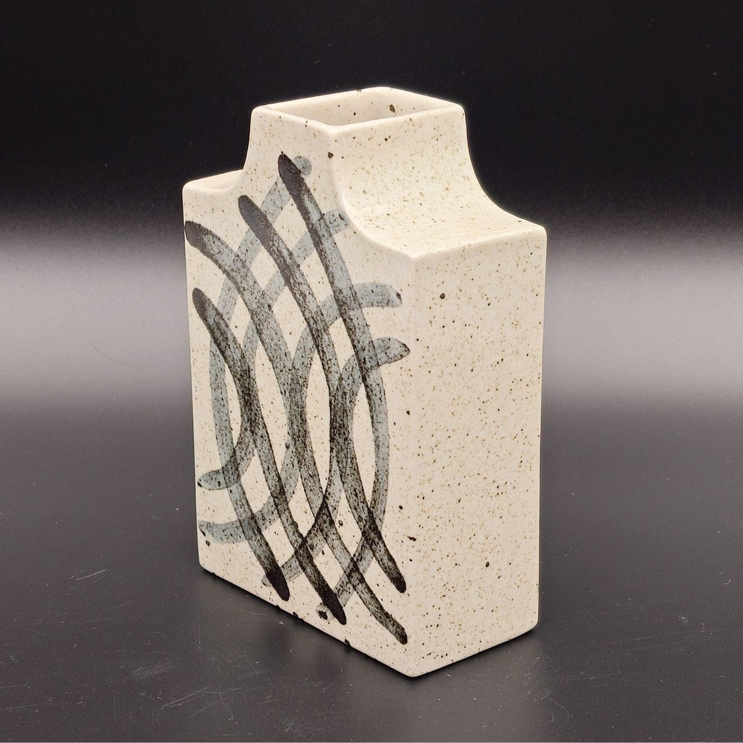 PER LINNEMANN SCHMIDT Palshus White Black Speckled Glazed Overlapping Semi-Circle Geometric Decoration Stoneware Vase Mollaris.com