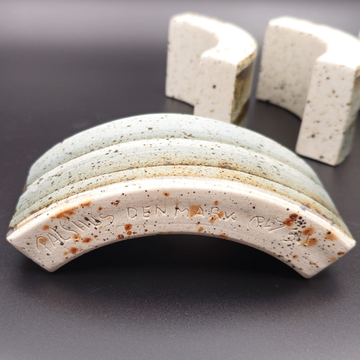 PER LINNEMANN SCHMIDT Palshus White Black Speckled Glazed Stoneware Circular Quarter Vase Group Mollaris.com
