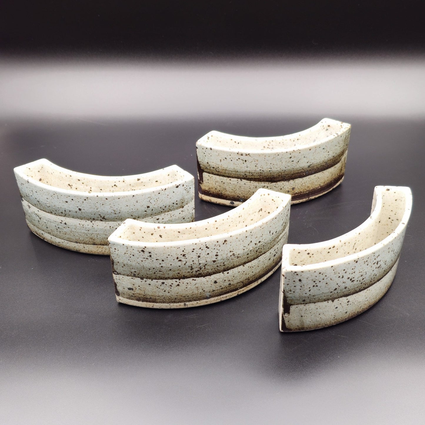 PER LINNEMANN SCHMIDT Palshus White Black Speckled Glazed Stoneware Circular Quarter Vase Group Mollaris.com