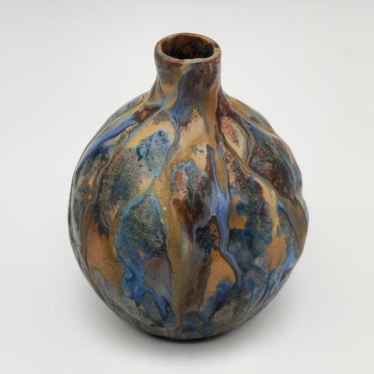 PIERRE-ADRIEN DALPAYRAT Small Ribbed Gourd Form Crystal Glazed Stoneware Vase Mollaris.com