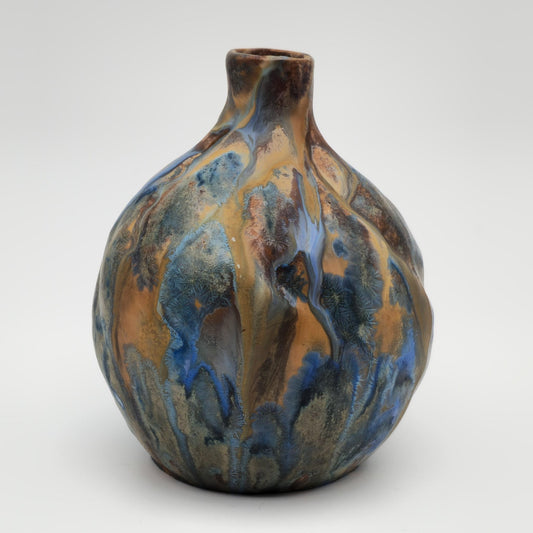 PIERRE-ADRIEN DALPAYRAT Small Ribbed Gourd Form Crystal Glazed Stoneware Vase Mollaris.com