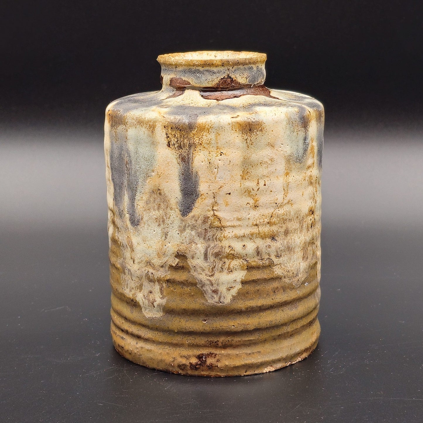 ARNE MÅRYD HÖGANÄS GREY BLUE BEIGE DRIP GLAZED STONEWARE VASE | 20TH CENTURY