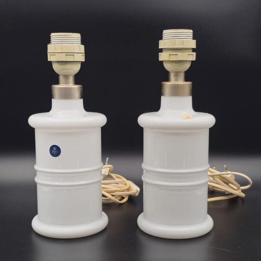 A PAIR OF SIDSE WERNER HOLMEGAARD / ROYAL COPENHAGEN MINI APOTEKER WHITE OPAL GLASS TABLE LAMPS | LATE 20TH CENTURY
