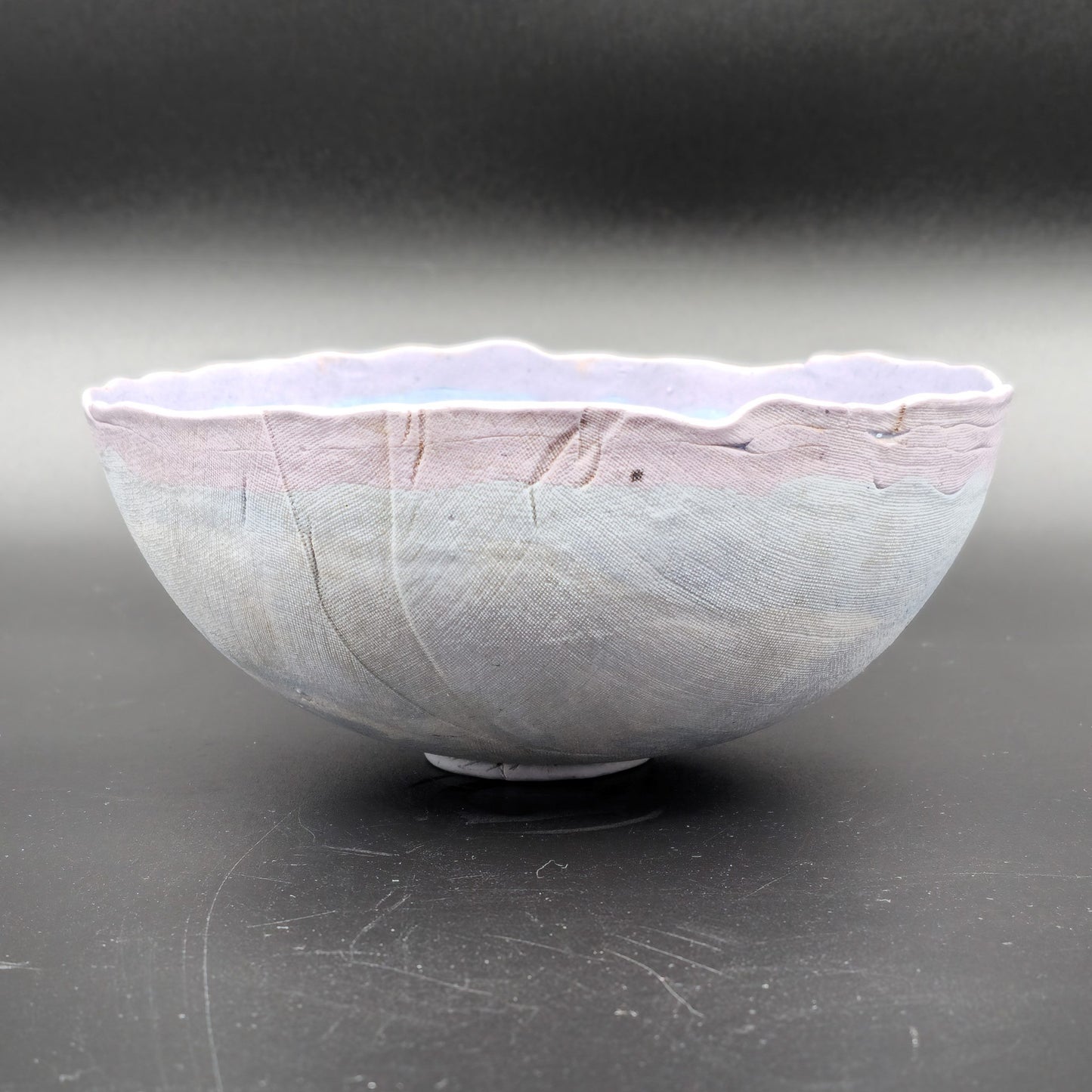 LENE REGIUS BLUE AND PURPLE NERIKOMI STONEWARE BOWL | LATE 20TH CENTURY