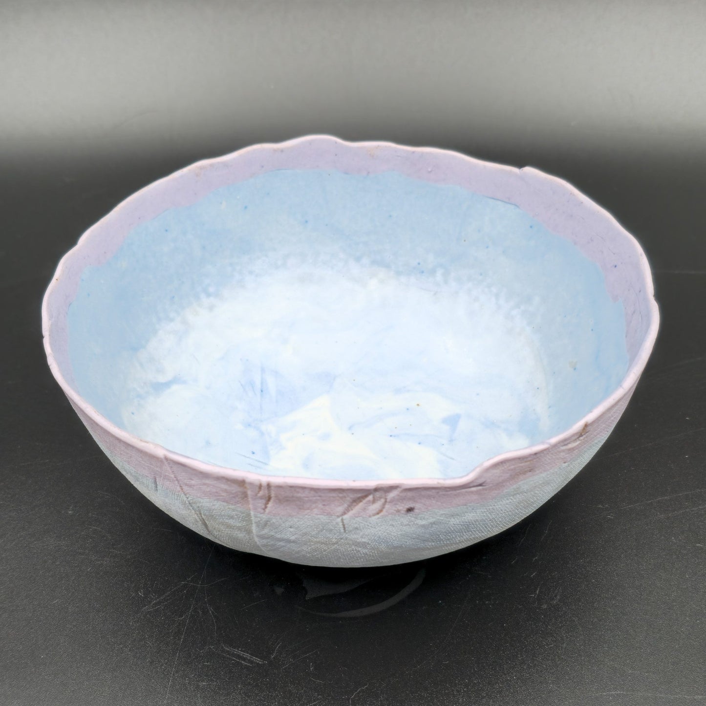 LENE REGIUS BLUE AND PURPLE NERIKOMI STONEWARE BOWL | LATE 20TH CENTURY