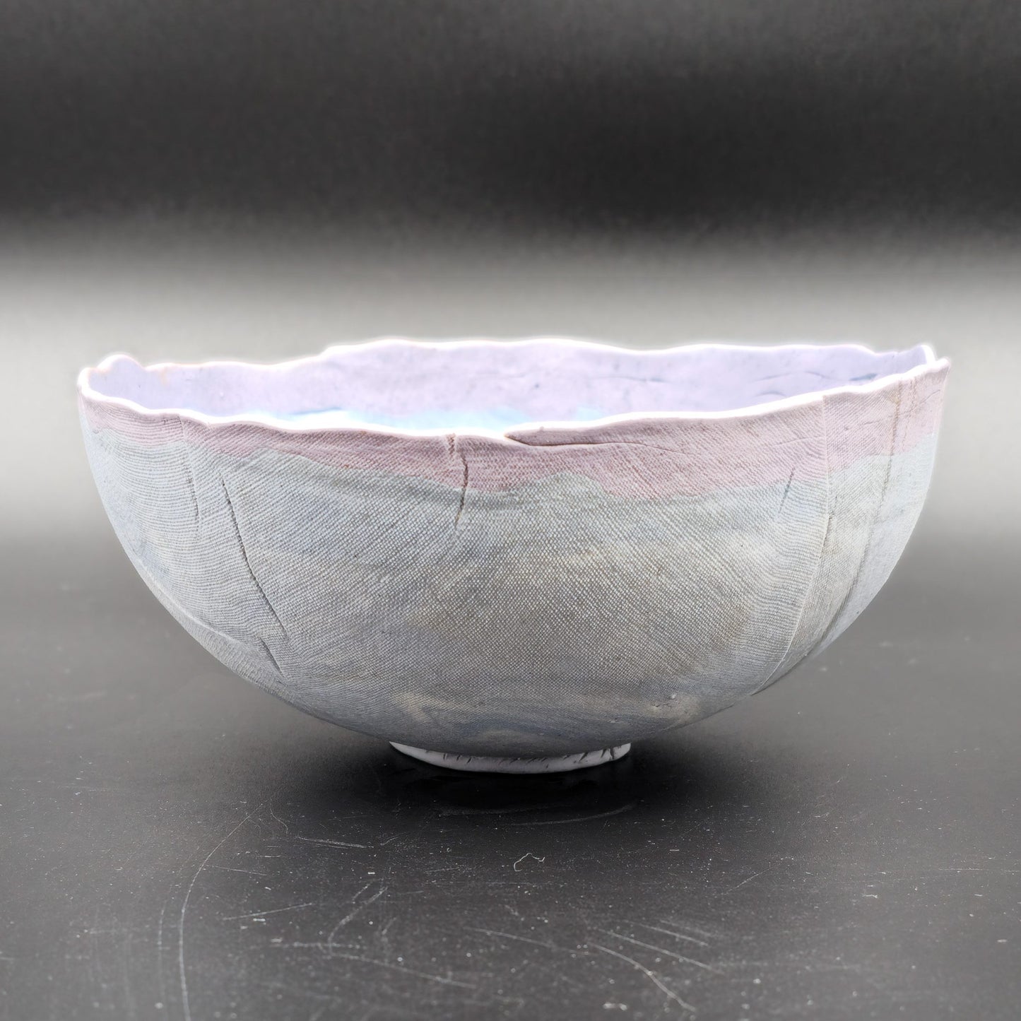 LENE REGIUS BLUE AND PURPLE NERIKOMI STONEWARE BOWL | LATE 20TH CENTURY