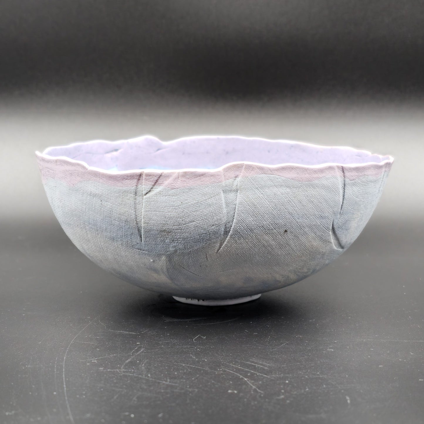 LENE REGIUS BLUE AND PURPLE NERIKOMI STONEWARE BOWL | LATE 20TH CENTURY