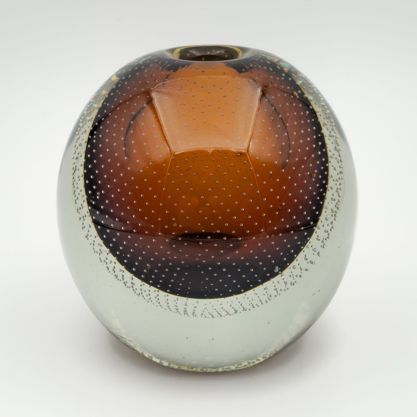 GUNNEL NYMAN NUUTAJÄRVI NOTSJÖ HUNTU YELLOW BROWN BUBBLE GLASS VASE | MID 20TH CENTURY