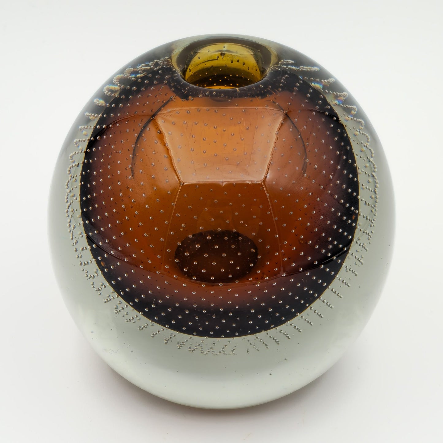 GUNNEL NYMAN NUUTAJÄRVI NOTSJÖ HUNTU YELLOW BROWN BUBBLE GLASS VASE | MID 20TH CENTURY