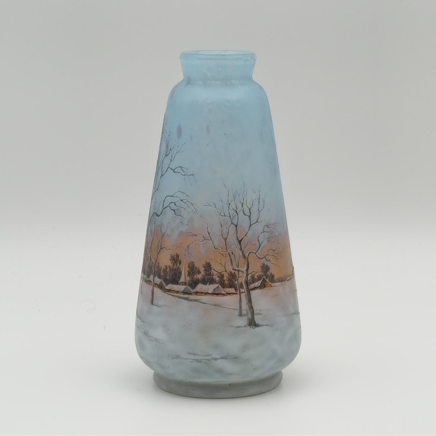 A DAUM NANCY CAMEO ENAMELLED GLASS VASE WITH DUTCH WINTER LANDSCAPE SCENE | EARLY 20TH CENTURY