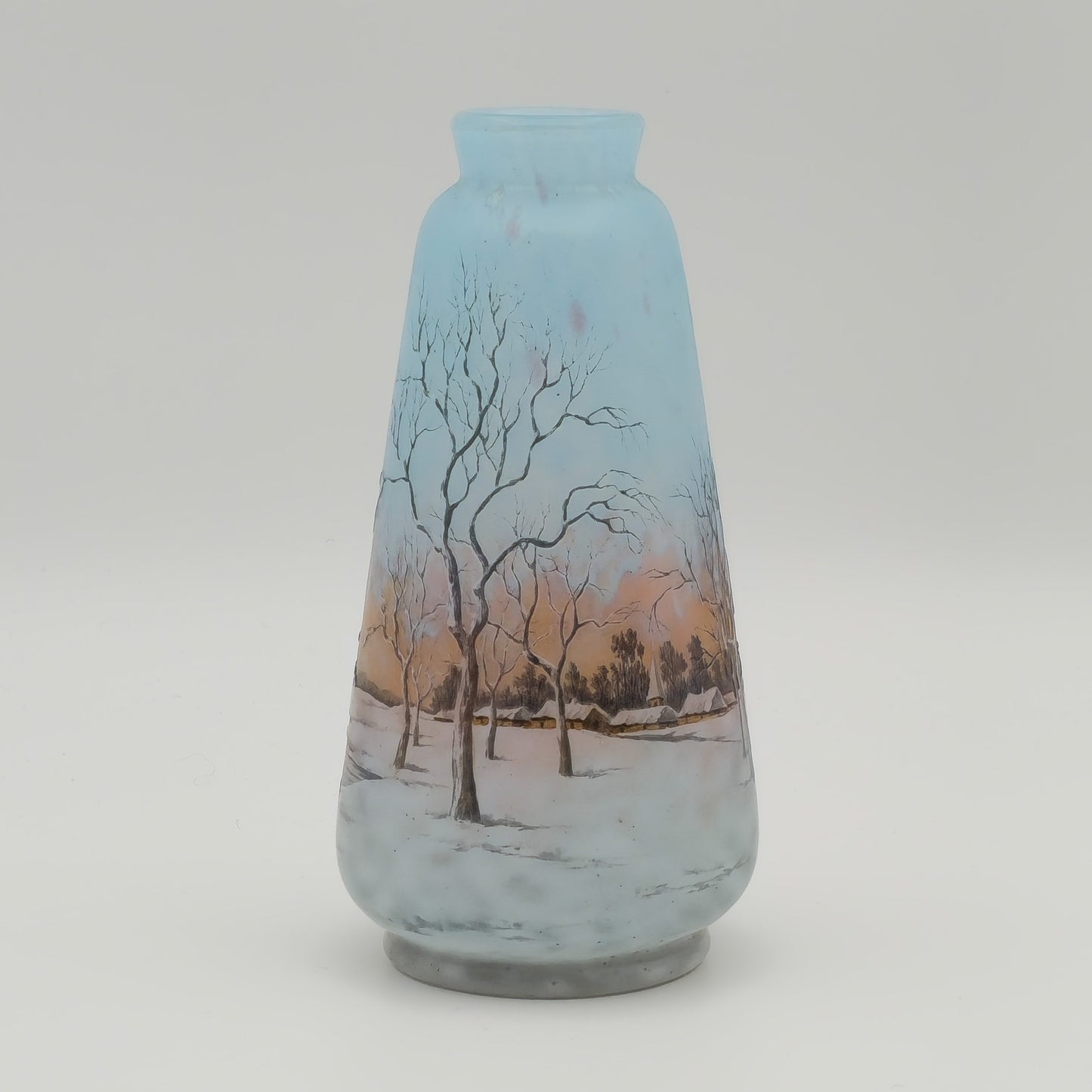 A DAUM NANCY CAMEO ENAMELLED GLASS VASE WITH DUTCH WINTER LANDSCAPE SCENE | EARLY 20TH CENTURY