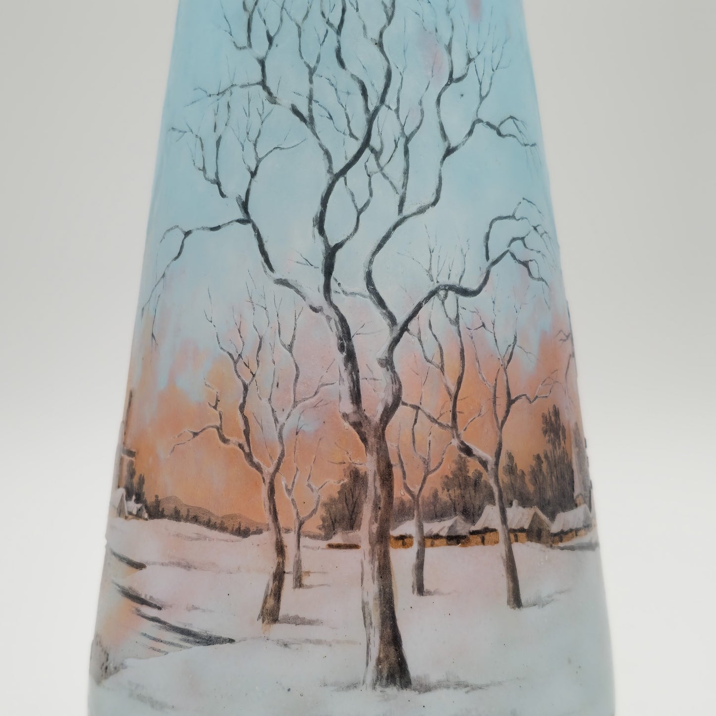 A DAUM NANCY CAMEO ENAMELLED GLASS VASE WITH DUTCH WINTER LANDSCAPE SCENE | EARLY 20TH CENTURY
