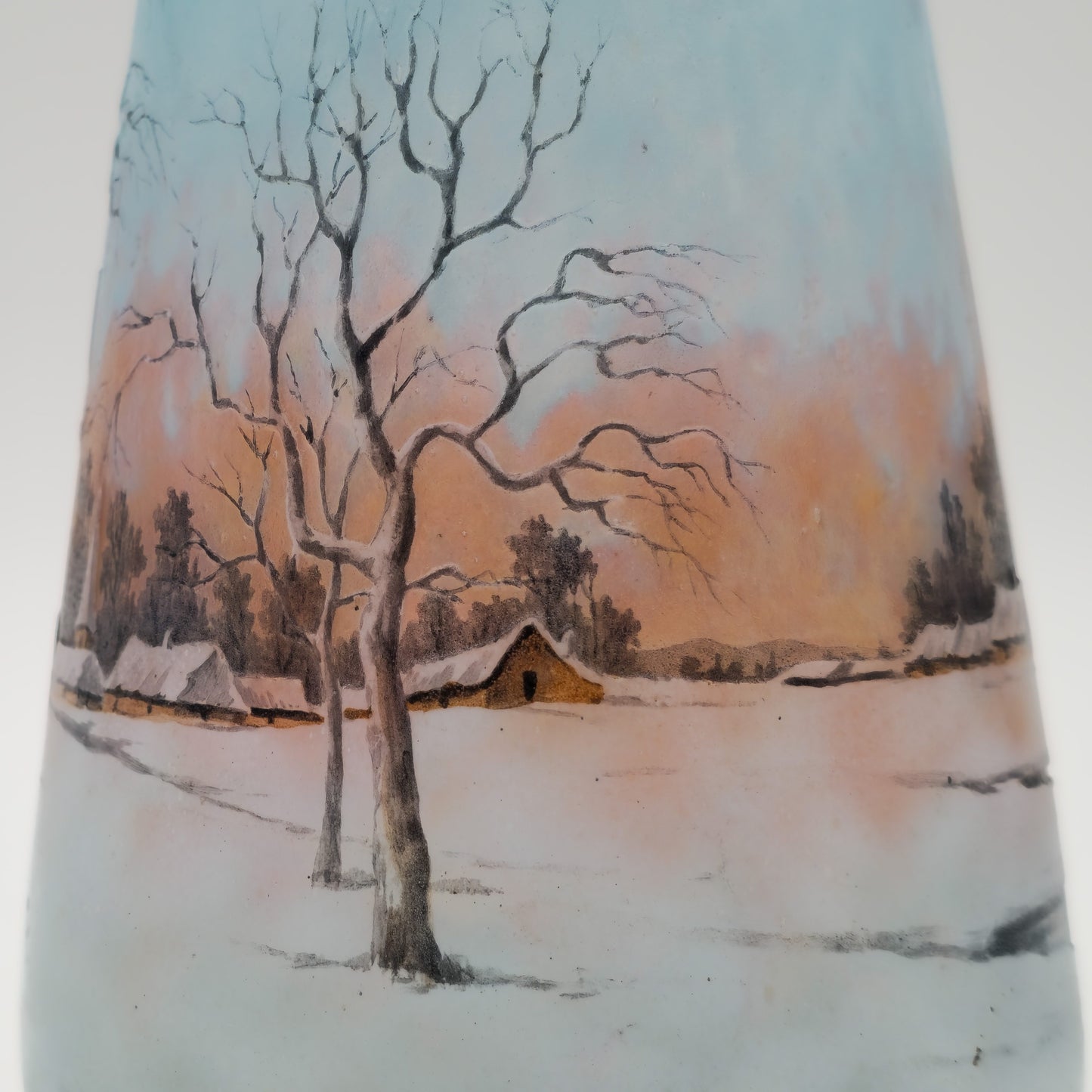 A DAUM NANCY CAMEO ENAMELLED GLASS VASE WITH DUTCH WINTER LANDSCAPE SCENE | EARLY 20TH CENTURY