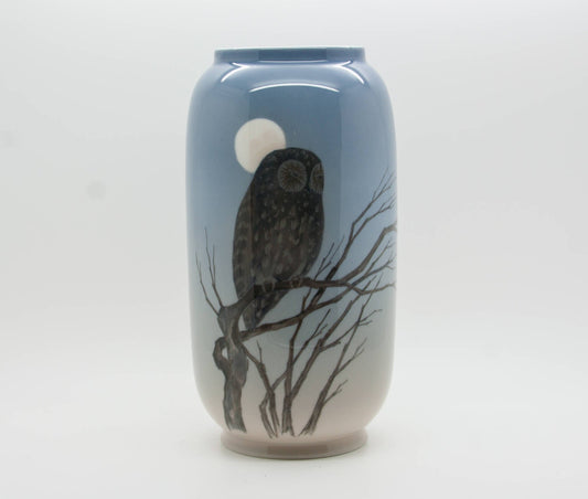 Royal Copenhagen Large Decorated Porcelain Owl Moon Vase Mollaris.com
