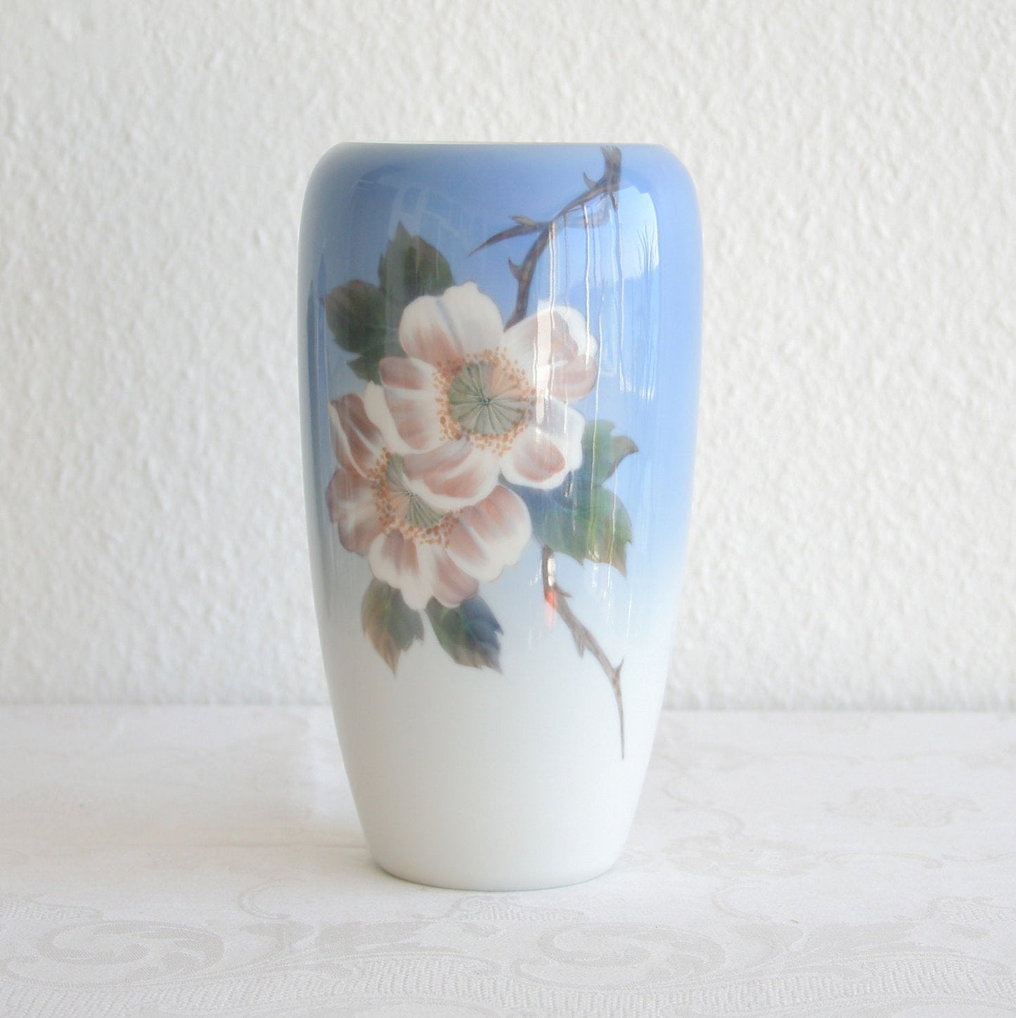 Royal Copenhagen Large Decorated Porcelain Wild Roses Vase Mollaris.com