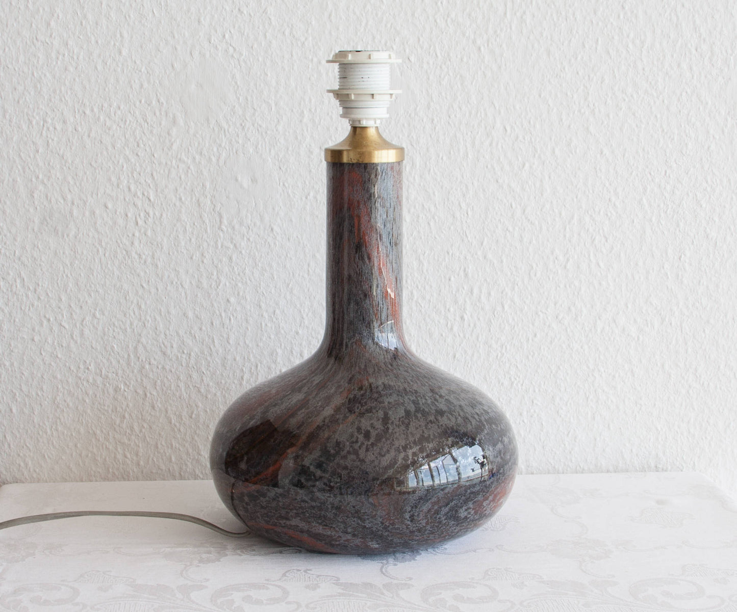 SIDSE WERNER Holmegaard TROLDGLAS Large Orange Black Marbled Crystal Glass Table Lamp Mollaris.com