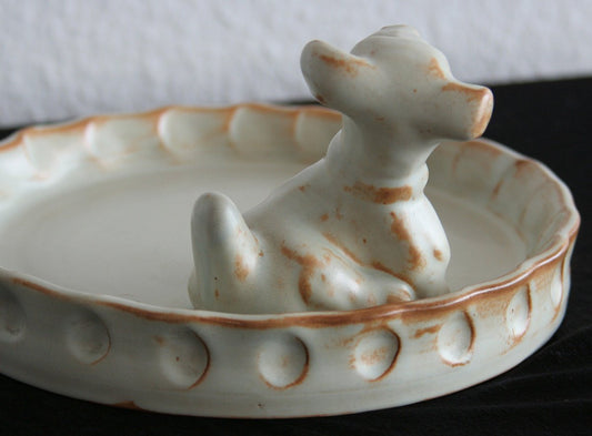 Upsala Ekeby EINAR LUTERKORT Beige Glazed Scottie Dog Stoneware Ashtray Mollaris.com
