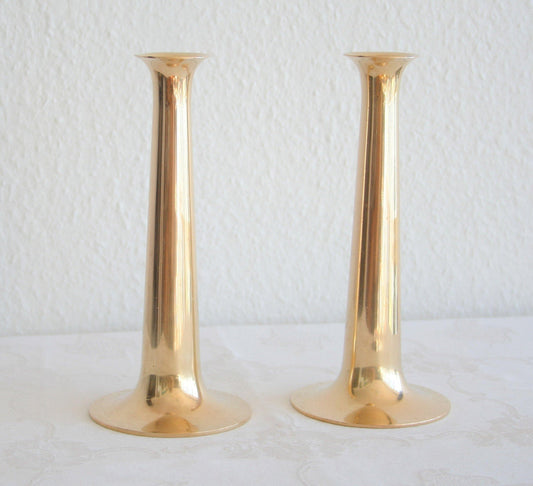2 x Modernist HANS BØLLING Torben Ørskov FANFARE Solid Brass Candlesticks Mollaris.com