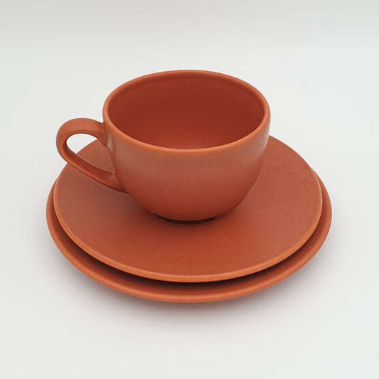 4 x PER REHFELDT Søholm Tableware Dusty Orange ÅBO Ceramic Cup + Saucer + Dessert Plate Trio Set Mollaris.com