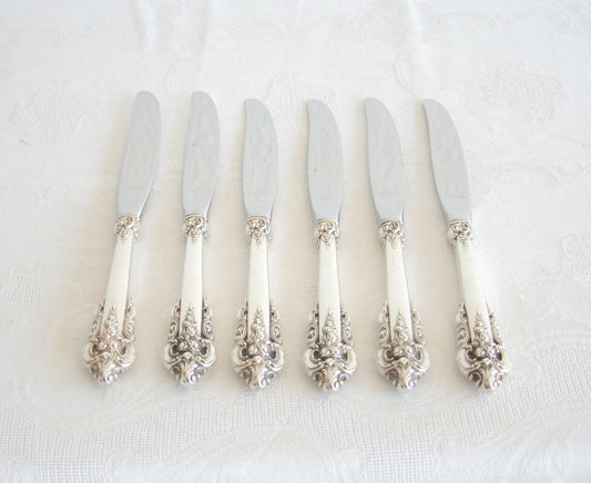 6 x Wallace GRANDE BAROQUE Sterling Silver Place / Lunch Knives (9 inches) Mollaris.com