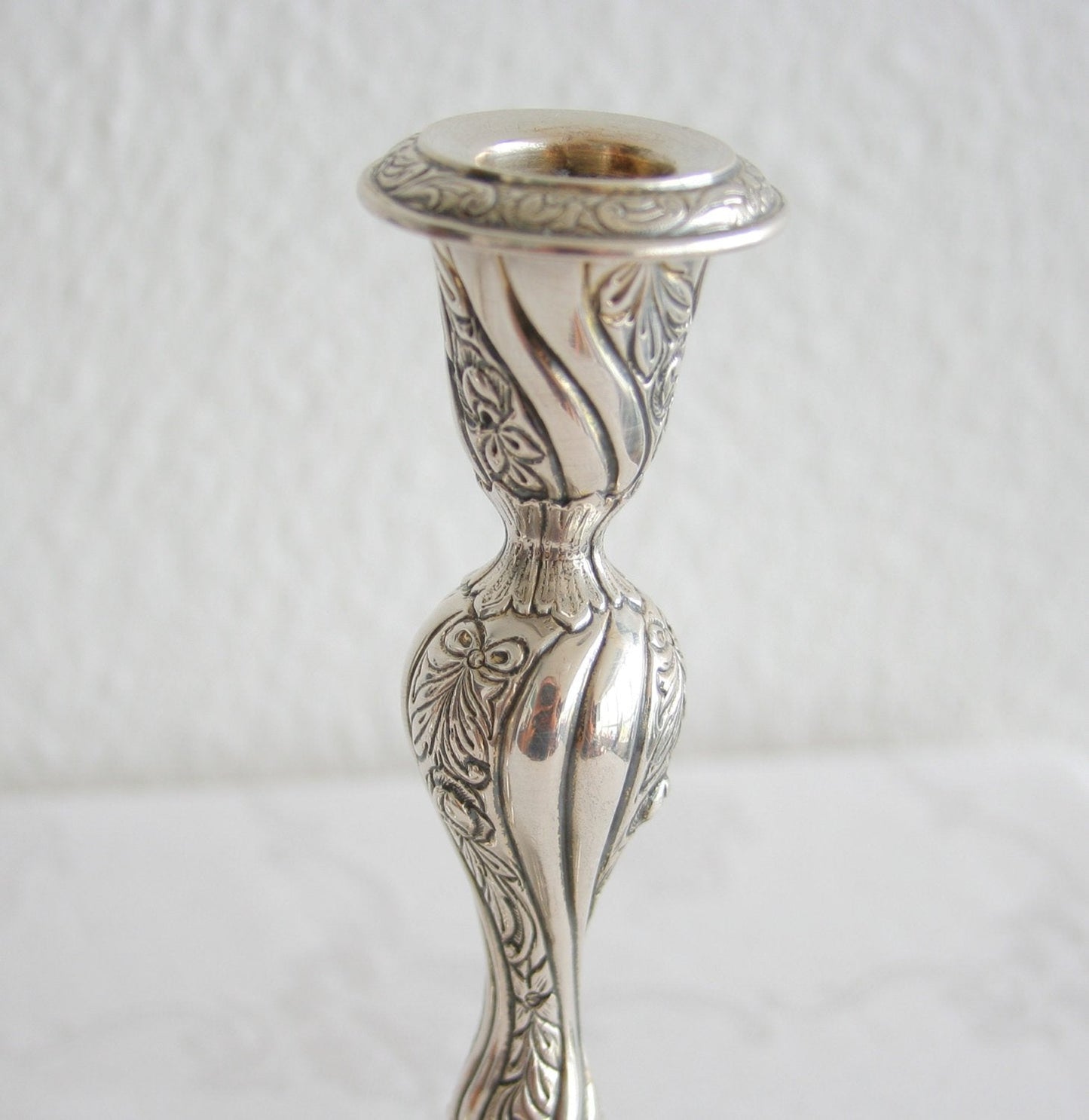 A pair of HUGO GRÜN Romantic Rococo Style Roses Flowers Leaves Solid Silver (830S) Candlesticks Mollaris.com